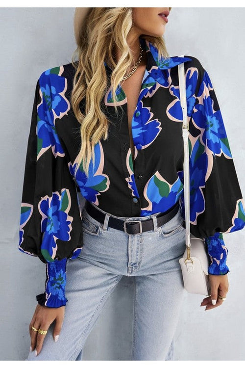 Printed button down top
